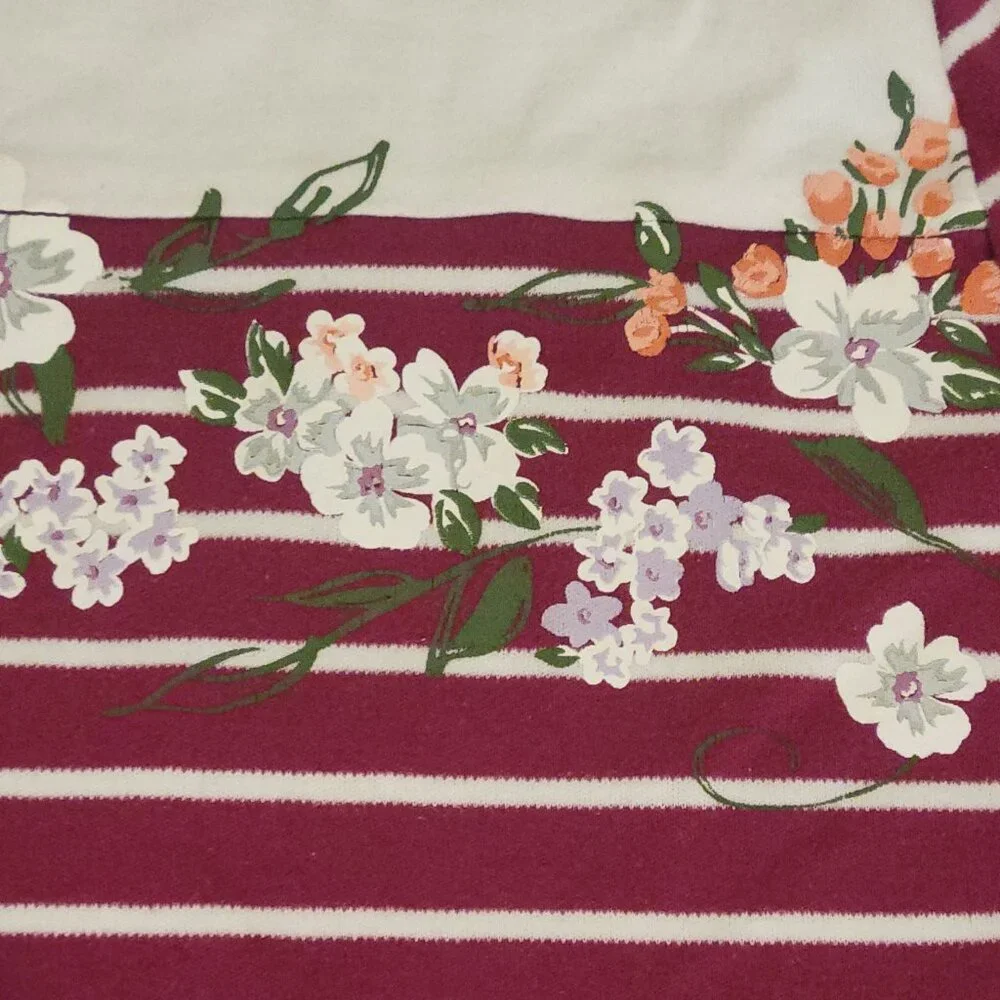 Blair Womens Small Striped Floral Tunic Top 3/4 Sleeves Burgundy & White Cotton - Picture 10 of 13